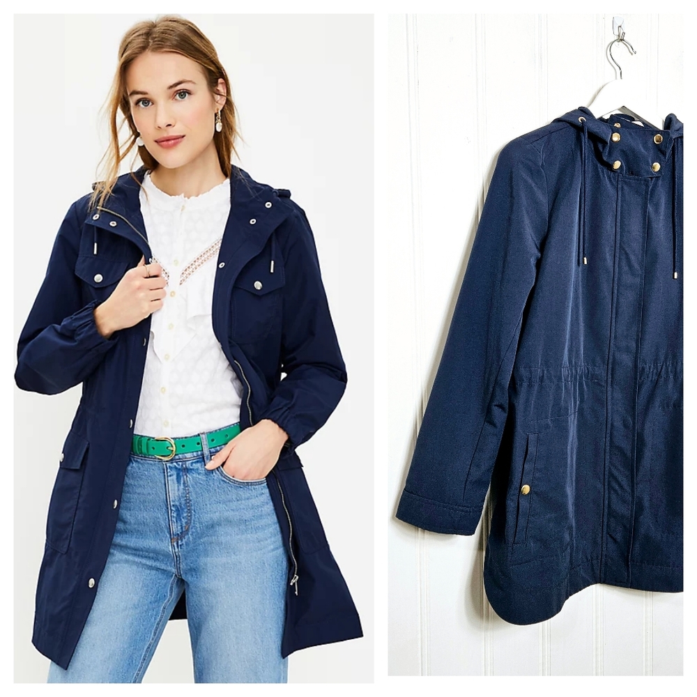 LOFT Modern Anorak Rain Jacket Deep Space Blue Hooded Coat Size S
